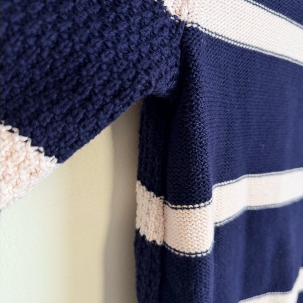 GAP Navy and Cream Striped Turtleneck Sweater with Various Cable Knit Design - Picture 9 of 15